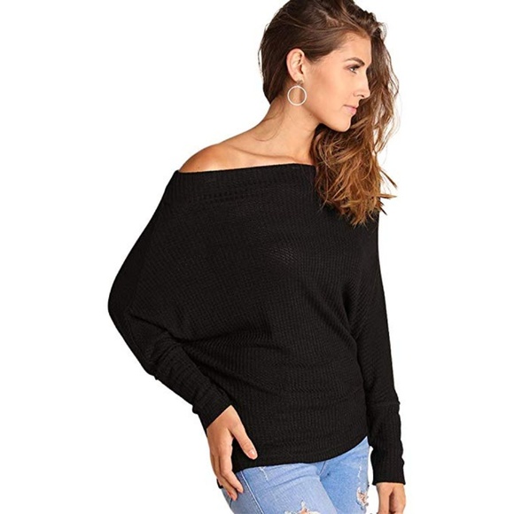 Umgee Tops - Umgee Black Knit Batwing Off the Shoulder Top | S